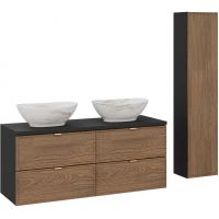 Zestaw Comad Talia Casella dwie umywalki Pati nablatowe z szafkami podumywalkowymi 60 cm i szafka boczna wysoka dąb-czarny SET-TC B BLACK 120CM UN PATI HC