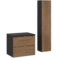 Zestaw Comad Talia Casella szafka podumywalkowa 60 cm z blatem i szafka boczna wysoka dąb-czarny SET-TC B BLACK 60CM HC