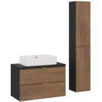 Zestaw Comad Talia Casella umywalka nablatowa Trust biała z szafką podumywalkową 80 cm i dwie szafki boczne półwysokie dąb-czarny SET-TC B BLACK 80CM UN TRUST WH 2SP