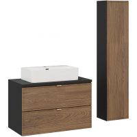 Zestaw Comad Talia Casella umywalka nablatowa Trust biała z szafką podumywalkową 80 cm i szafka boczna wysoka dąb-czarny SET-TC B BLACK 80CM UN TRUST WH HC