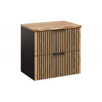 Zestaw Comad Xilo szafka 60 cm podumywalkowa wisząca z blatem czarny/dąb SET-XIL B NAT WOTAN 60CM