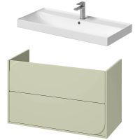 Cersanit Larga umywalka 100x46 cm biała z szafką Crea II 100 cm wiszącą szałwiową (K120011, S1058032)