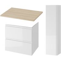 Zestaw Cersanit Moduo szafka 60 cm podumywalkowa z blatem i szafka boczna wisząca 160 cm biały/dąb (S590010DSM, S590022, S590020DSM)