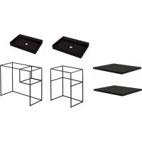 Zestaw Deante Correo dwie umywalki z konsolą 90 cm i 60 cm stojącą oraz dwiema półkami (CQRNU6S, CQRNU6S, CKCN90A, CKCN60A, CBLN30B,CBLN30B)