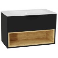 Zestaw Excellent Tuto 2.0 szafka 80 cm podumywalkowa wisząca z umywalką As czarny-dąb/biały MLEX.2171.K.80.0236.BKBK