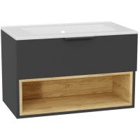 Zestaw Excellent Tuto 2.0 szafka 80 cm podumywalkowa wisząca z umywalką As szary-dąb/biały MLEX.2171.K.80.0236.GRGR