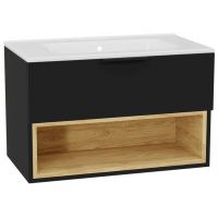 Zestaw Excellent Tuto 2.0 szafka 80 cm podumywalkowa wisząca z umywalką Pik czarny-dąb/biały MLEX.2171.K.80.0265.BKBK