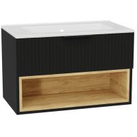 Zestaw Excellent Tuto 2.0 szafka 80 cm podumywalkowa wisząca z umywalką As czarny-dąb/biały MLEX.2171.K.80.0336.BKBK