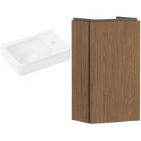 Zestaw Hansgrohe Xelu Q umywalka z szafką Xilesa E 36 cm prawa biały połysk/kaszmirowy dąb (54244550, 60314450)