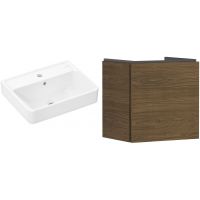 Zestaw Hansgrohe Xanuia Q umywalka z szafką Xilesa E 50 cm biały połysk/dąb (54247550, 61008450)