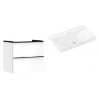 Hansgrohe Xelu Q szafka wisząca z umywalką 80x48 cm  biały wysoki połysk/czarny mat/biały (54027670, 61025450)