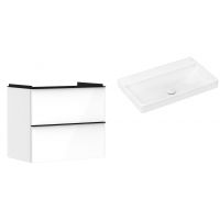 Hansgrohe Xelu Q szafka wisząca z umywalką 80x48 cm biały wysoki połysk/czarny mat/biały (54027670, 61021450)