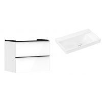 Hansgrohe Xelu Q szafka wisząca z umywalką 80x48 cm biały wysoki połysk/czarny mat/biały (54027670, 61026450)