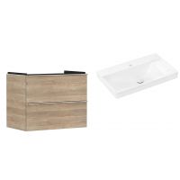 Hansgrohe Xelu Q szafka wisząca z umywalką 80x48 cm naturalny dąb/chrom/biały (54029000, 61025450)