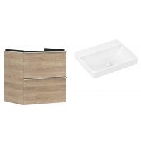 Hansgrohe Xelu Q szafka wisząca z umywalką 60x48 cm naturalny dąb/chrom/biały (54025000, 61017450)