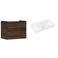 Hansgrohe Xelu Q szafka wisząca z umywalką 80x48 cm ciemny orzech/czarny mat/biały (54030670, 61030450)