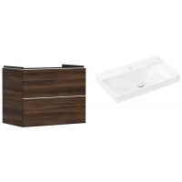 Hansgrohe Xelu Q szafka wisząca z umywalką 80x48 cm ciemny orzech/biały mat/biały (54030700, 61024450)