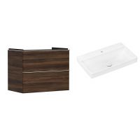 Hansgrohe Xelu Q szafka wisząca z umywalką 80x48 cm ciemny orzech/chrom/biały (54030000, 61020450)