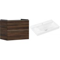 Hansgrohe Xelu Q szafka wisząca z umywalką 80x48 cm ciemny orzech/chrom/biały (54030000, 61031450)