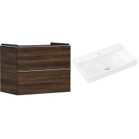 Hansgrohe Xelu Q szafka wisząca z umywalką 80x48 cm ciemny orzech/chrom/biały (54030000, 61024450)
