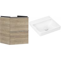 Hansgrohe Xelu Q szafka wisząca z umywalką 50x48 cm naturalny dąb/chrom/biały (54021000, 61013450)