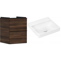 Hansgrohe Xelu Q szafka wisząca z umywalką 50x48 cm ciemny orzech/czarny mat/biały (54022670, 61013450)