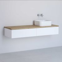 Kronenbach Cube szafka z blatem 141x48,7x23,5 cm podumywalkowa wisząca biały połysk-jasny dąb KBWTKOWTL1412WHGH