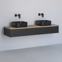 Kronenbach Cube szafka z blatem 161x48,7x23,5 cm podumywalkowa wisząca czarny mat-jasny dąb KBWTKOWT1612SMGH