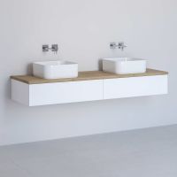 Kronenbach Cube szafka z blatem 161x48,7x23,5 cm podumywalkowa wisząca biały połysk-jasny dąb KBWTKOWT1612WHGH