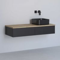 Kronenbach Cube szafka z blatem 121x48,7x23,5 cm podumywalkowa wisząca czarny mat-jasny dąb KBWTKOWTL1212SMGH