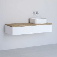 Kronenbach Cube szafka z blatem 121x48,7x23,5 cm podumywalkowa wisząca biały połysk-jasny dąb KBWTKOWTL1212WHGH