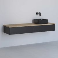 Kronenbach Cube szafka z blatem 161x48,7x23,5 cm podumywalkowa wisząca czarny mat-jasny dąb KBWTKOWTL1612SMGH