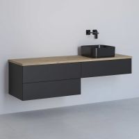 Kronenbach Cube szafka z blatem 161x48,7x44,5 cm podumywalkowa wisząca czarny mat-jasny dąb KBWTKOWTL1613SMGH