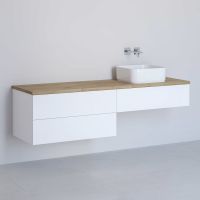 Kronenbach Cube szafka z blatem 161x48,7x44,5 cm podumywalkowa wisząca biały połysk-jasny dąb KBWTKOWTL1613WHGH