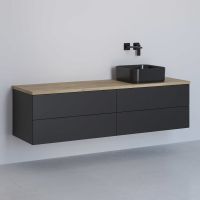 Kronenbach Cube szafka z blatem 161x48,7x44,5 cm podumywalkowa wisząca czarny mat-jasny dąb KBWTKOWTL1614SMGH