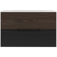 Zestaw Megstyl Avella szafka 80x45,8x50 cm podumywalkowa wisząca czarna-orzech i umywalka biała (3186, 2586)