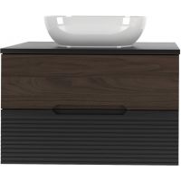 Zestaw Megstyl Avella szafka 80x45,8x50 cm podumywalkowa wisząca czarna-orzech z blatem czarnymi umywalka biała (3192, 2040, 2586)