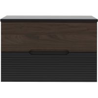 Zestaw Megstyl Avella szafka 80x45,8x50 cm podumywalkowa wisząca czarna-orzech z blatem czarnym (2040, 2586)