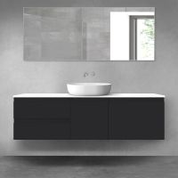 Oltens Vernal zestaw mebli łazienkowych 160 cm z blatem czarny mat/biały połysk 68413300