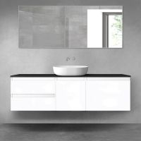 Oltens Vernal zestaw mebli łazienkowych 160 cm z blatem biały połysk/czarny mat 68413000