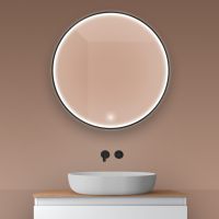 Oltens Nordlis lustro 80x80 cm okrągłe z oświetleniem z przodu z matą grzewczą czarny 64101300