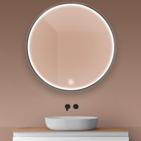 Oltens Nordlis lustro 100x100 cm okrągłe z oświetleniem z przodu z matą grzewczą czarny 64102300