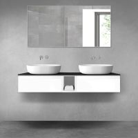 Oltens Vernal zestaw mebli łazienkowych 140 cm z blatem biały połysk/czarny mat 68648000