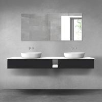 Oltens Vernal zestaw mebli łazienkowych 200 cm z blatem czarny mat/biały połysk 68663300