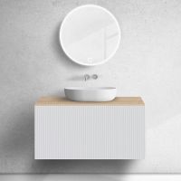 Zestaw Oltens Lun szafka podumywalkowa 100 cm z blatem biały mat/dąb 68689000