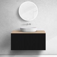 Zestaw Oltens Lun szafka podumywalkowa 100 cm z blatem czarny mat/dąb 68689300