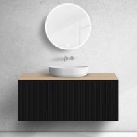Zestaw Oltens Lun szafka podumywalkowa 120 cm z blatem czarny mat/dąb 68690300