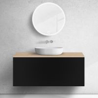 Zestaw Oltens Lun szafka podumywalkowa 120 cm z blatem czarny mat/dąb 68694300