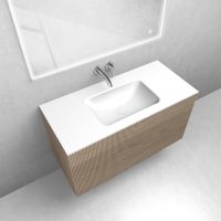 Zestaw Oltens Lun szafka podumywalkowa 100 cm z umywalką Kalla LavaForm dąb/biały połysk 68776060