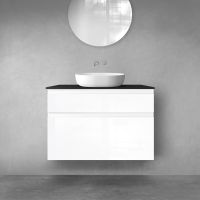 Oltens Vernal zestaw mebli łazienkowych 100 cm z blatem biały połysk/czarny mat 68232000